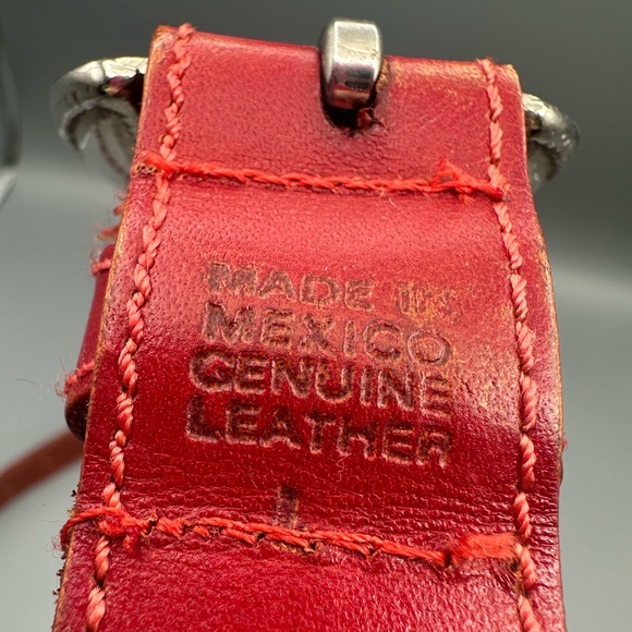 VTG Red Leather Belt with Silver Tone Heart Accents Made in Mexico 29.5”-33.5” - Picture 3 of 15